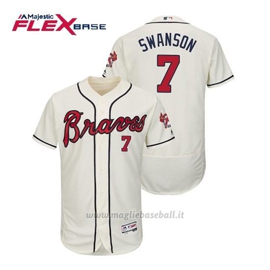 Maglia Baseball Uomo Atlanta Braves Dansby Swanson Flex Base Autentico Collezione Alternato 2019 Crema